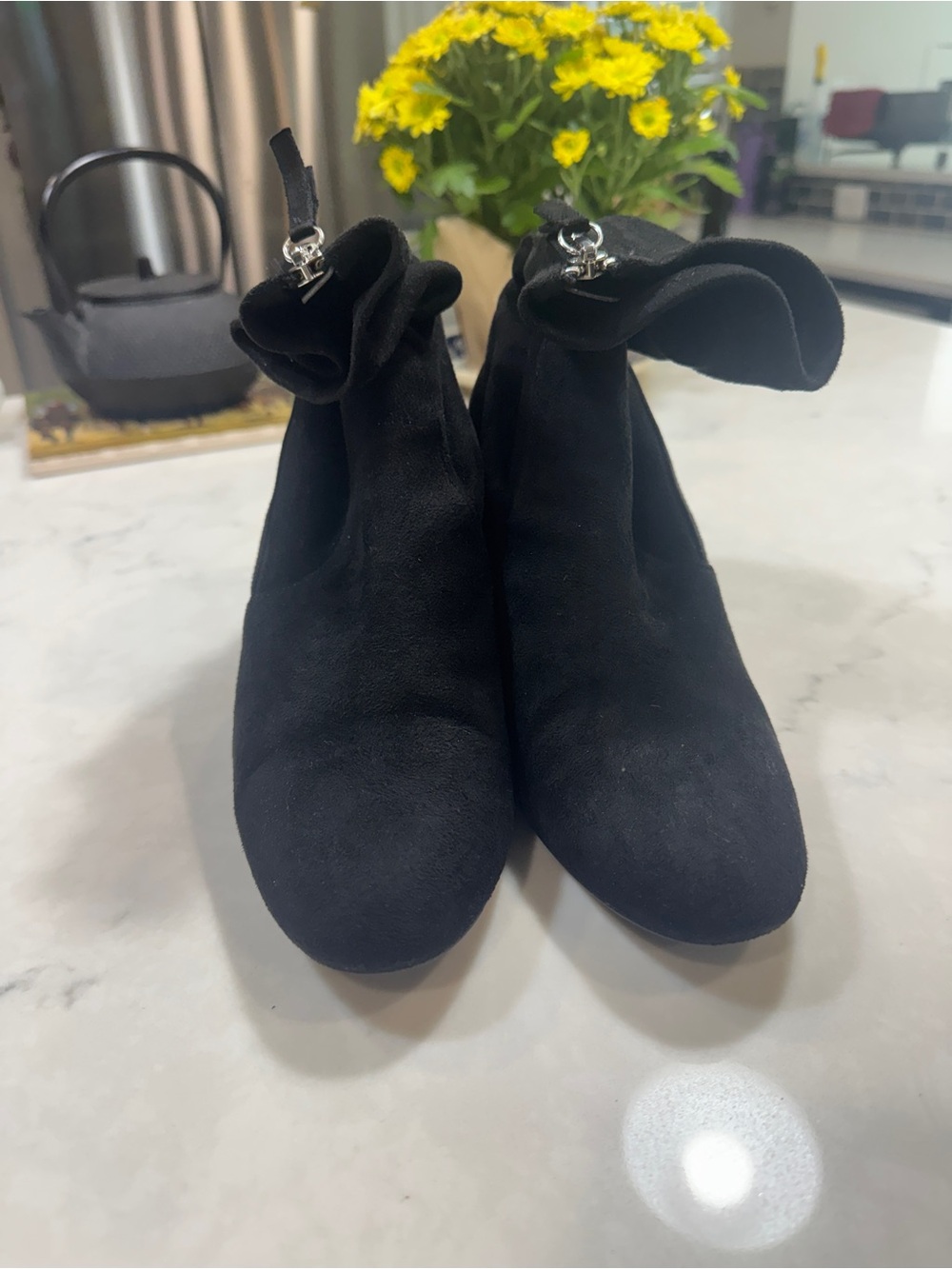 Zara Black Suede Ankle Booties with Fold-Over Detail